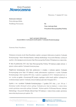 Nowoczesna apeluje do Prezydenta i Marszałka Sejmu