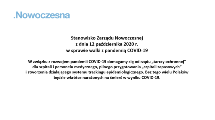 Stanowisko Nowoczesnej w związku z pandemią COVID-19